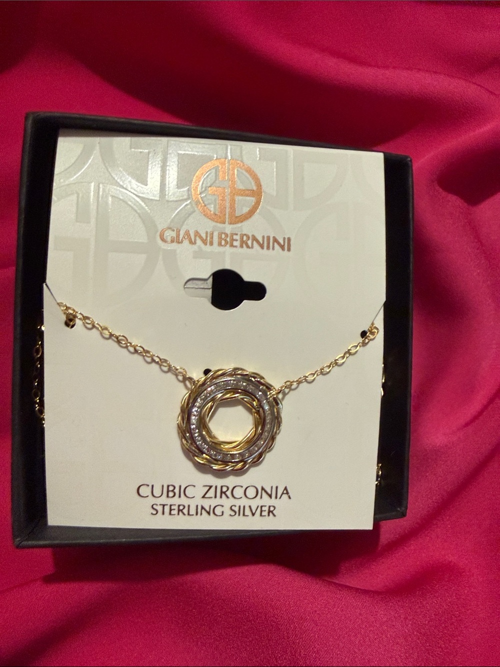 Giani Bernini Two-Tone Gold and Silver Woven Circle Necklace - Picture 2 of 5